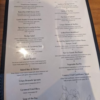 Mockingbird - Dinner Menu - Southern Near Me - Charlottesville, Virginia
