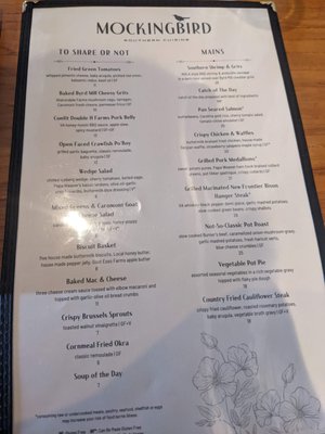 Menu photo 7 Mockingbird Charlottesville, VA