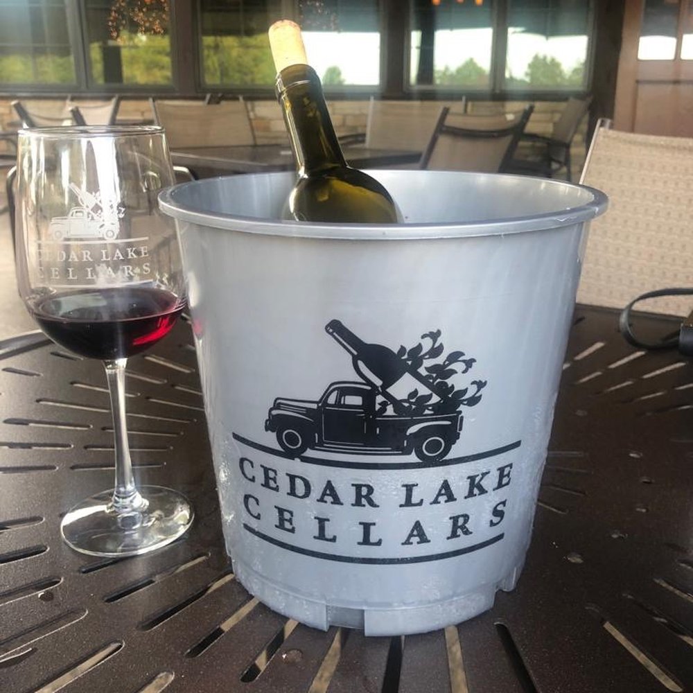 Cedar Lake Cellars - Wine bucket with wine and the pretty glass. - Venues & Event Spaces Near Me - Wright City, Missouri
