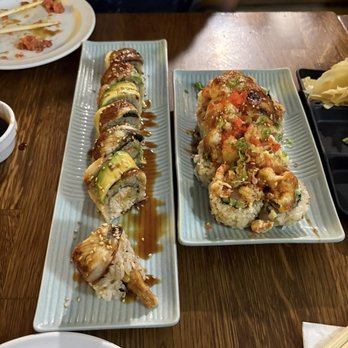 Moon Sushi Bar - Dragon Cut Rolls (left) Jupiter Roll (right) - Sushi Bars Near Me - Los Angeles, California