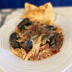 Neutral Ground - Mussel Arrabiata with shrimp and penne