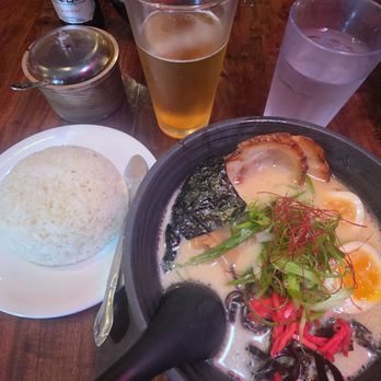 Kokoro Ramen - Pictured: Tonkatsu ramen, side of white rice, small Asahi beer, chili oil (upon request). Not pictured: Spam misubi ordered to-go. - Ramen Near Me - Eureka, California Kokoro Ramen - Pictured: Tonkatsu ramen, side of white rice, small Asahi beer, chili oil (upon request). Not pictured: Spam misubi ordered to-go. - Ramen Near Me - Eureka, California