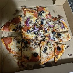 Tavern 203 - Thin no meat pizza, bunch of onions on one side. No sausage