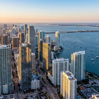 Bayside Business Advisors - Aerial view of downtown Miami -- Bayside Business Advisors serves small businesses across Miami-Dade, Broward, and Palm Beach County - Financial Advising Near Me - Miami, Florida