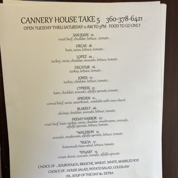 Cannery House Take 5 - Menu - Soup Near Me - Friday Harbor, Washington Cannery House Take 5 - Menu - Soup Near Me - Friday Harbor, Washington