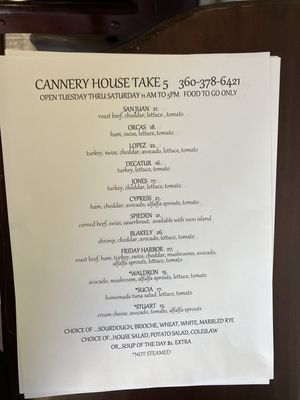 Menu photo 3 Cannery House Take 5 Friday Harbor, WA Menu photo 3 Cannery House Take 5 Friday Harbor, WA