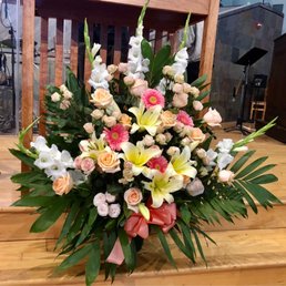 Large floral arrangement.