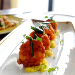 Saffron Summer - spicy prawns with rock samphire, crab kedgeree