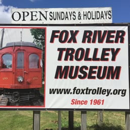 Fox River Trolley Museum sign on LaFox Street