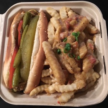 Frankly Plant Based Kitchen - Chicago Dog & Queso Fries to go! DELICIOUS! - Hot Dogs Near Me Frankly Plant Based Kitchen - Chicago Dog & Queso Fries to go! DELICIOUS! - Hot Dogs Near Me