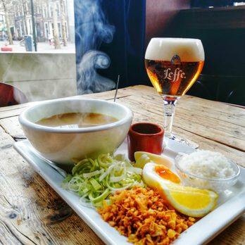 De Beierd - Indonesian Soto Soup Another Beierd classic! Enjoy it with chicken, rice, leek, egg, fried onion and sambal - Bars Near Me - Delft, ZH