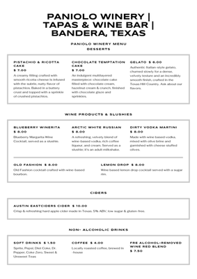 Menu photo 1 Paniolo Winery Bandera, TX Menu photo 1 Paniolo Winery Bandera, TX