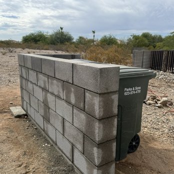 New Generation Block Fence - Right after they finished. Built exactly as we requested Very happy with this small wall to put trashcans behind - Masonry/Concrete Near Me New Generation Block Fence - Right after they finished. Built exactly as we requested Very happy with this small wall to put trashcans behind - Masonry/Concrete Near Me