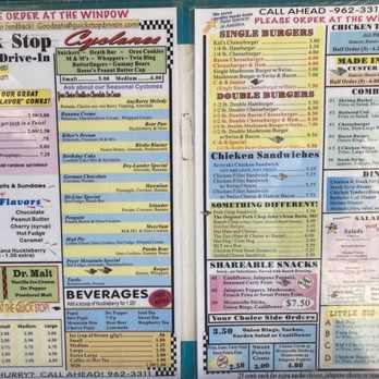 Quick Stop Drive In - a menu for a fast food restaurant - Ice Cream & Frozen Yogurt Near Me - Joliet, Montana