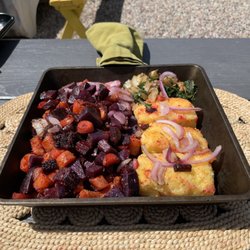 Redstone General Store - Roasted vegetable skillet with homemade polenta and blue corn tortillas