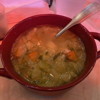 Z Garden - Chicken Soup - with spoon for scale - Mediterranean Near Me - Santa Monica, California