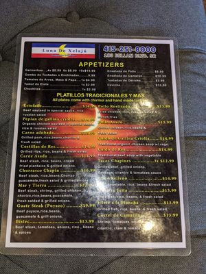 Menu photo 2 Luna de Xelaju Restaurant San Rafael, CA Menu photo 2 Luna de Xelaju Restaurant San Rafael, CA