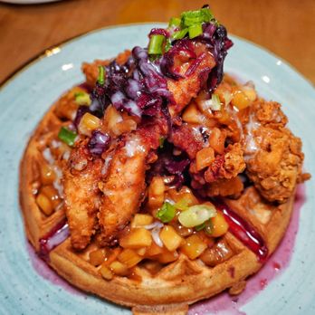 Chubby's Jamaican Kitchen - Fried jerk chicken with pineapple waffles - Caribbean Near Me - Toronto, Ontario