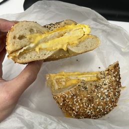 Egg and cheese sandwich on everything bagel Egg and cheese sandwich on everything bagel