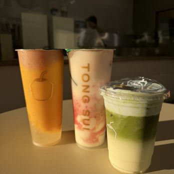 Tong Sui - Tropical sunrise, watermelon breeze, earth matcha. (Left to right) - Desserts Near Me - Sunnyvale, California Tong Sui - Tropical sunrise, watermelon breeze, earth matcha. (Left to right) - Desserts Near Me - Sunnyvale, California