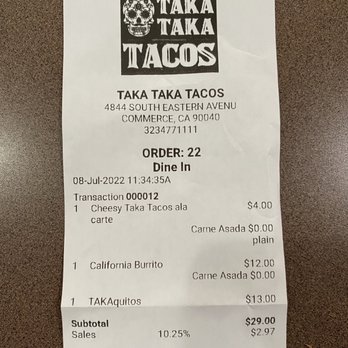 Taka Taka Tacos - Note there is a surcharge to use a credit card! - Mexican Near Me - Commerce, California Taka Taka Tacos - Note there is a surcharge to use a credit card! - Mexican Near Me - Commerce, California