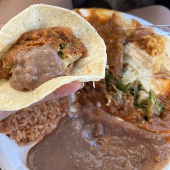 Taco Boy Chipotle - Stuffed chili with side of beans and rice - Food Trucks Near Me - Apex, North Carolina