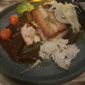 Animae - ASSAM SEABASS CURRY tamarind Malaysian curry, tomato, eggplant, fennel, okra - Asian Fusion Near Me - San Diego, California