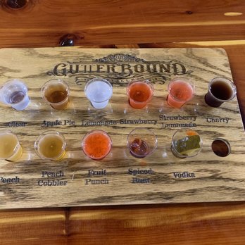 Gutter Bound Distillery - Moonshine taste test board - Distilleries Near Me - Hurricane Mills, Tennessee Gutter Bound Distillery - Moonshine taste test board - Distilleries Near Me - Hurricane Mills, Tennessee
