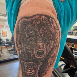 Stained By Kane Tattoo Studio - Mother bear with cub done by Connor