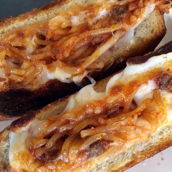 Burnt Crumbs - Spaghetti Grilled Cheese is ooey, gooey and super cheesy. - New American Near Me - Irvine, California Burnt Crumbs - Spaghetti Grilled Cheese is ooey, gooey and super cheesy. - New American Near Me - Irvine, California