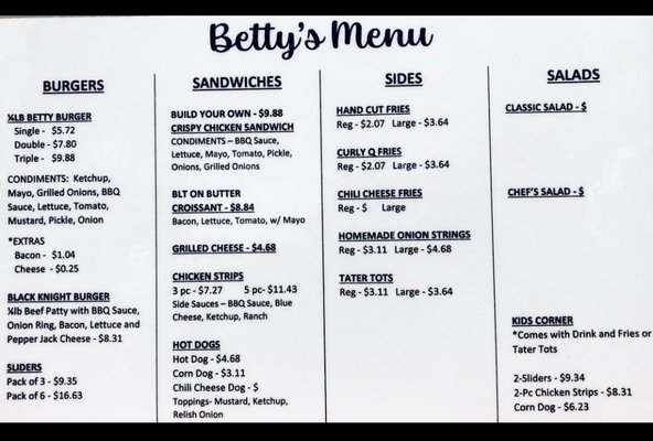 Menu photo 2 Betty’s Douglass, KS Menu photo 2 Betty’s Douglass, KS