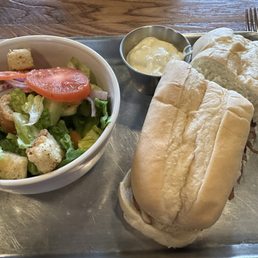 Philly Hoagie with a side salad with Gorgonzola dressing Philly Hoagie with a side salad with Gorgonzola dressing
