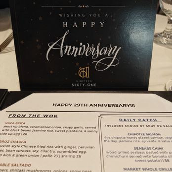 Nineteen 61 - Personalized menu for our anniversary - Latin American Near Me - Lakeland, Florida Nineteen 61 - Personalized menu for our anniversary - Latin American Near Me - Lakeland, Florida
