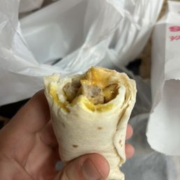Sausage, egg, and cheese burrito Sausage, egg, and cheese burrito