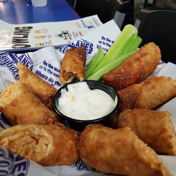 Manor Lanes - Their signature dish-- Buffalo Chicken rolls with ranch sauce - Bowling Near Me - Tonawanda, New York
