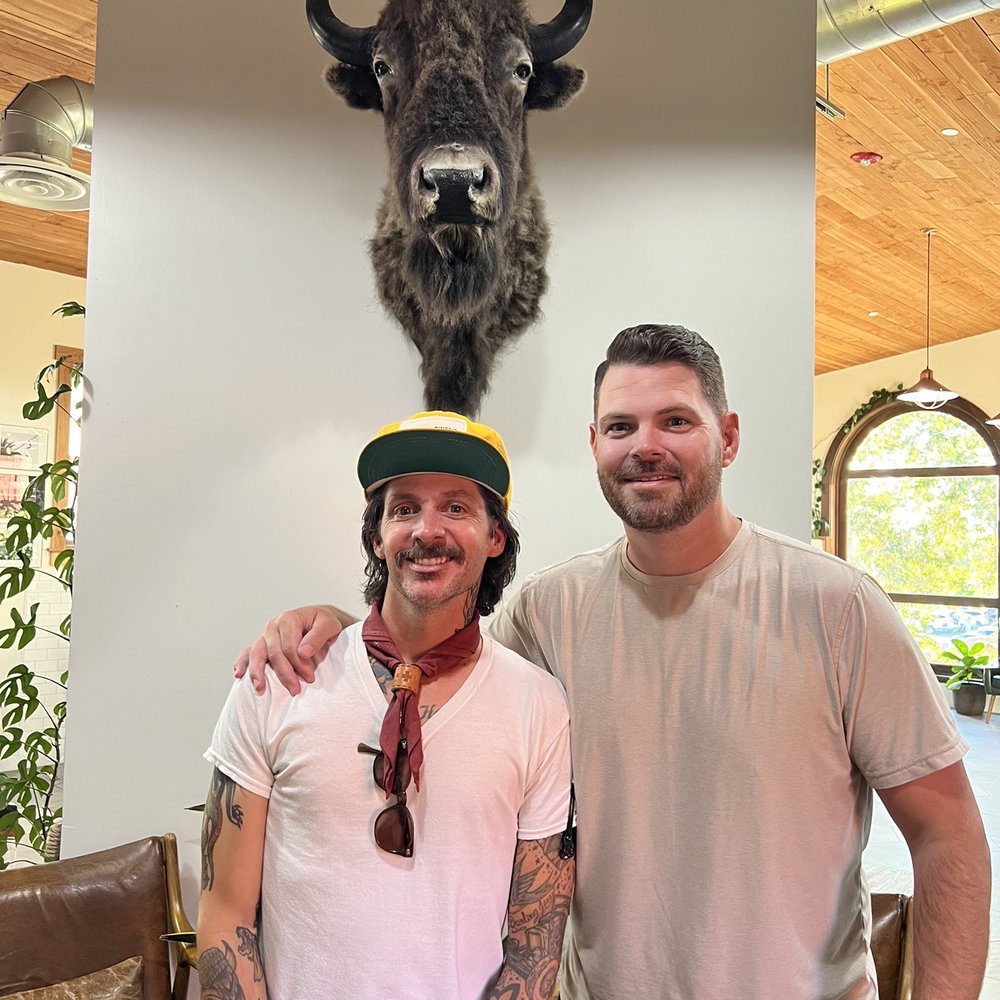 Travis (owner), Samson (chief mascot and dope buffalo head lol), and myself with a fresh cut. Travis (owner), Samson (chief mascot and dope buffalo head lol), and myself with a fresh cut.