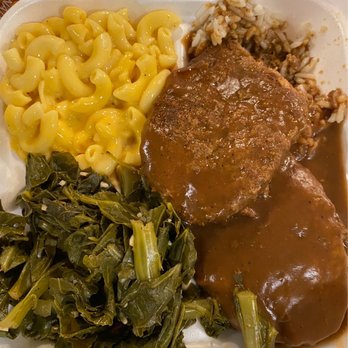 The Greasy Spoon - Cajun Chopped Steak Combo, Collard greens, The Ultimate Mac and Cheese - Soul Food Near Me - Houston, Texas The Greasy Spoon - Cajun Chopped Steak Combo, Collard greens, The Ultimate Mac and Cheese - Soul Food Near Me - Houston, Texas
