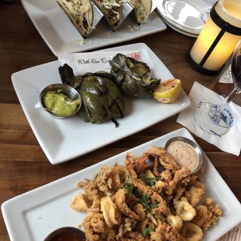 Bluewater Boathouse Seafood Restaurant Coronado - Happy hour menu Grilled Fish Tacos,  Grilled Artichoke, fried Crispy Calamari - Seafood Near Me - Coronado, California