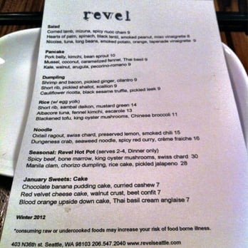 Revel - Winter 2012 menu. - Korean Near Me - Seattle, Washington Revel - Winter 2012 menu. - Korean Near Me - Seattle, Washington