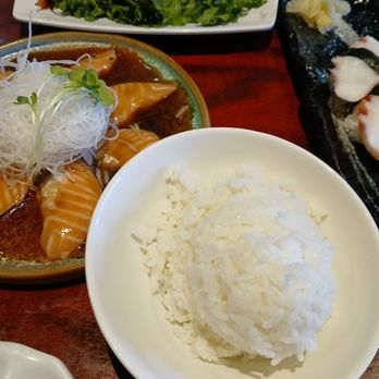Sushi Arashi - Salmon dance and dinner combo, rice, salad, miso soup and squid teriyaki, super delicious - Sushi Bars Near Me - Mountain View, California Sushi Arashi - Salmon dance and dinner combo, rice, salad, miso soup and squid teriyaki, super delicious - Sushi Bars Near Me - Mountain View, California