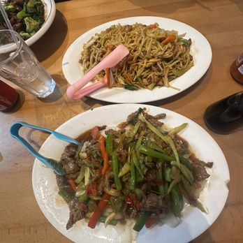 Hi Trendy Dumpling - Beef Flat Noodles (bottom) Chicken Lo Mein (top) - Szechuan Near Me - Houston, Texas Hi Trendy Dumpling - Beef Flat Noodles (bottom) Chicken Lo Mein (top) - Szechuan Near Me - Houston, Texas