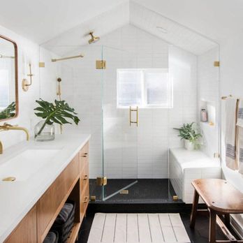 Legendary Glass - Glass to glass hinge with support bar for modern frameless shower enclosure with satin brass hardware - Glass & Mirrors Near Me Legendary Glass - Glass to glass hinge with support bar for modern frameless shower enclosure with satin brass hardware - Glass & Mirrors Near Me
