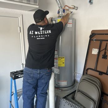 AZ Western Plumbing - Finishing up a new water heater - Plumbing Near Me - Surprise, Arizona AZ Western Plumbing - Finishing up a new water heater - Plumbing Near Me - Surprise, Arizona