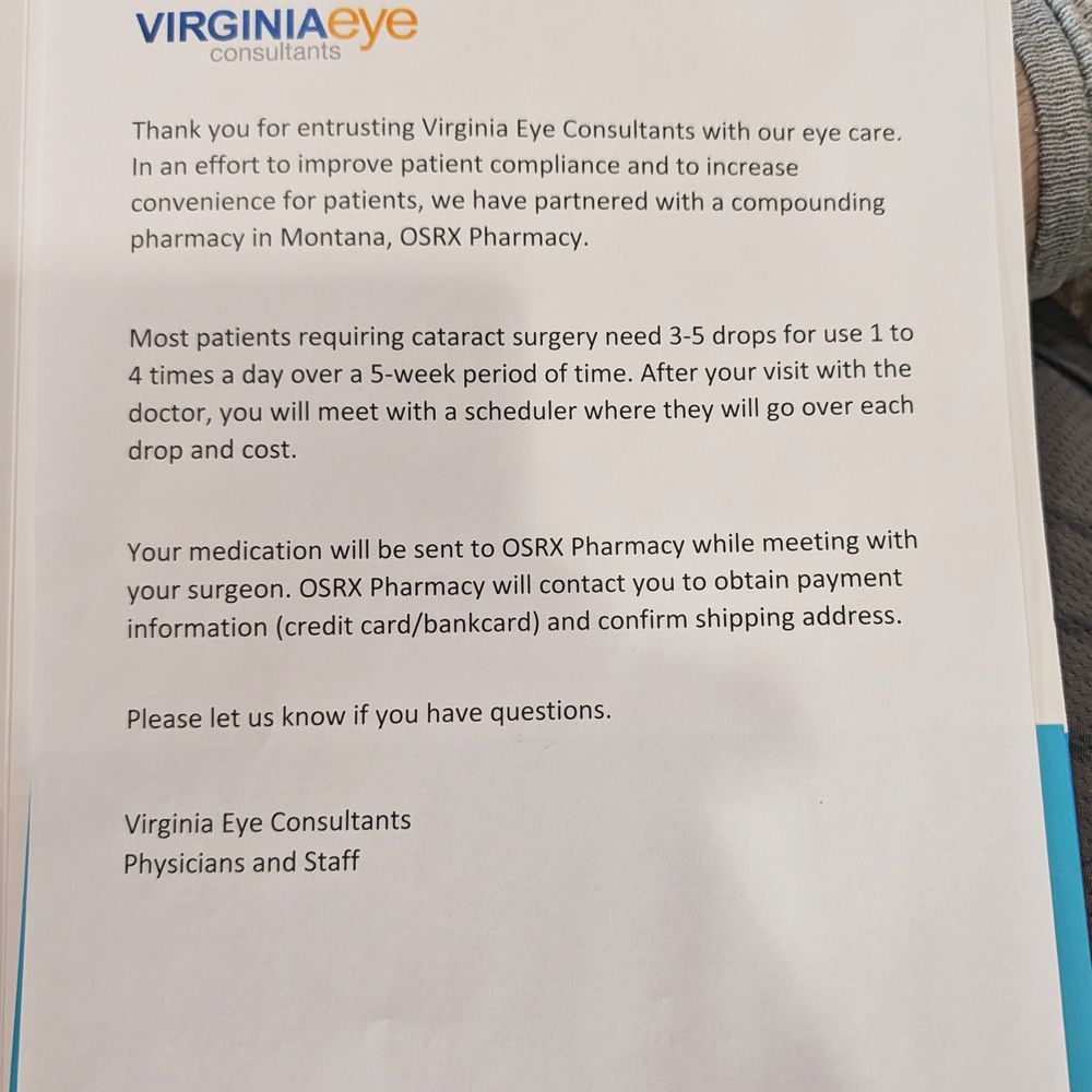 Virginia Eye Consultants - This is their Cataract Surgery FAQ Sheet Back Side.  Photo taken April 6, 2026. - Optometrists Near Me - Norfolk, Virginia