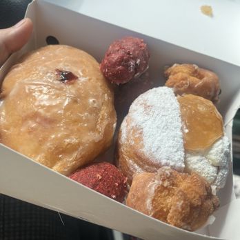 Bonnie's Donuts - Strawberry filled donut, Cheesecake with Apple filled, and red velvet/ lemon donut holes. - Donuts Near Me - League City, Texas Bonnie's Donuts - Strawberry filled donut, Cheesecake with Apple filled, and red velvet/ lemon donut holes. - Donuts Near Me - League City, Texas