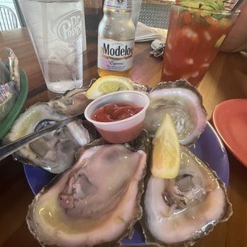 J&J Oyster Bar - Half dozen raw oysters, shrimp cocktail, and a modelo. - Seafood Near Me - Fort Worth, Texas