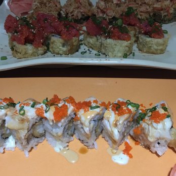 Tokyo 101 - Volcano roll (top) Shrimp tempura roll (bottom) - Japanese Near Me - Wilmington, North Carolina Tokyo 101 - Volcano roll (top) Shrimp tempura roll (bottom) - Japanese Near Me - Wilmington, North Carolina