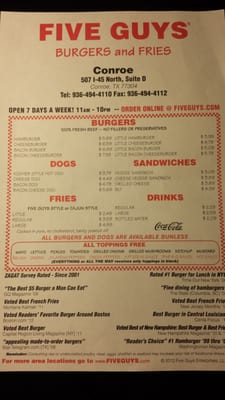 Menu photo 2 Five Guys Conroe, TX