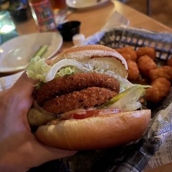 Tamiami Tap - Vegan Chicken Sandwich $14 (Tater Tots on the side) - Bars Near Me - Sarasota, Florida Tamiami Tap - Vegan Chicken Sandwich $14 (Tater Tots on the side) - Bars Near Me - Sarasota, Florida