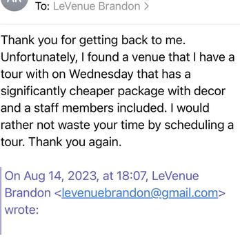 LeVenue - First email to owner - Venues & Event Spaces Near Me - Brandon, Florida